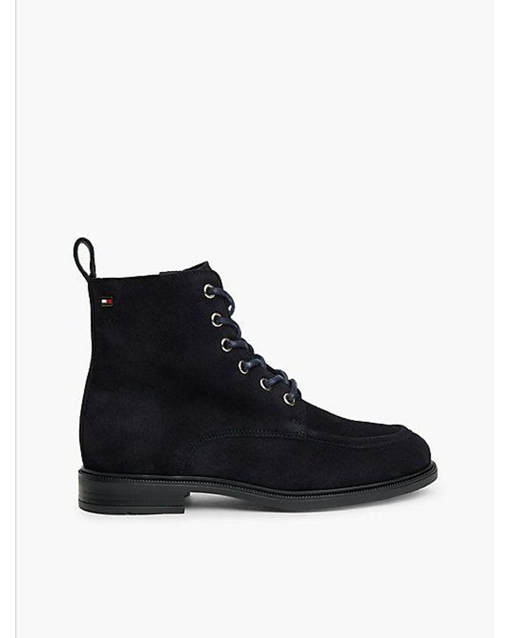 Tommy Hilfiger Black Suede Enamel Flag Lace Up Boots