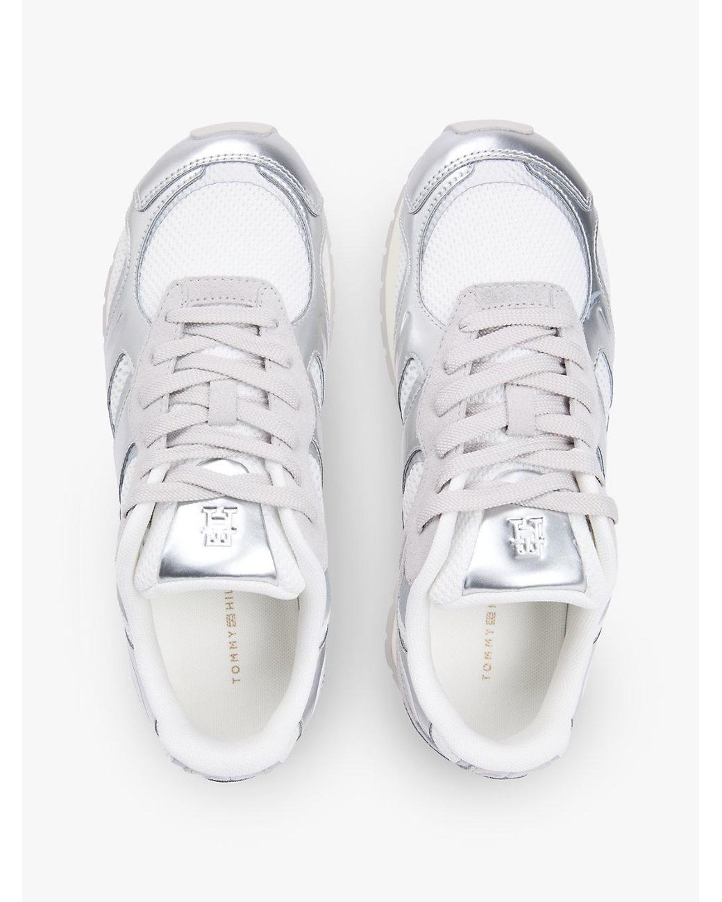 Tommy Hilfiger White Mixed Texture Metallic Trainers With Leather