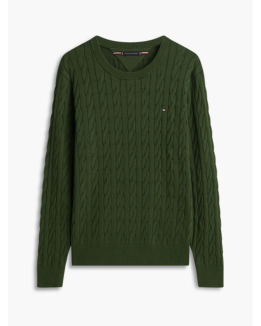 Tommy Hilfiger Green Cotton Cable Crew Neck Sweater for men