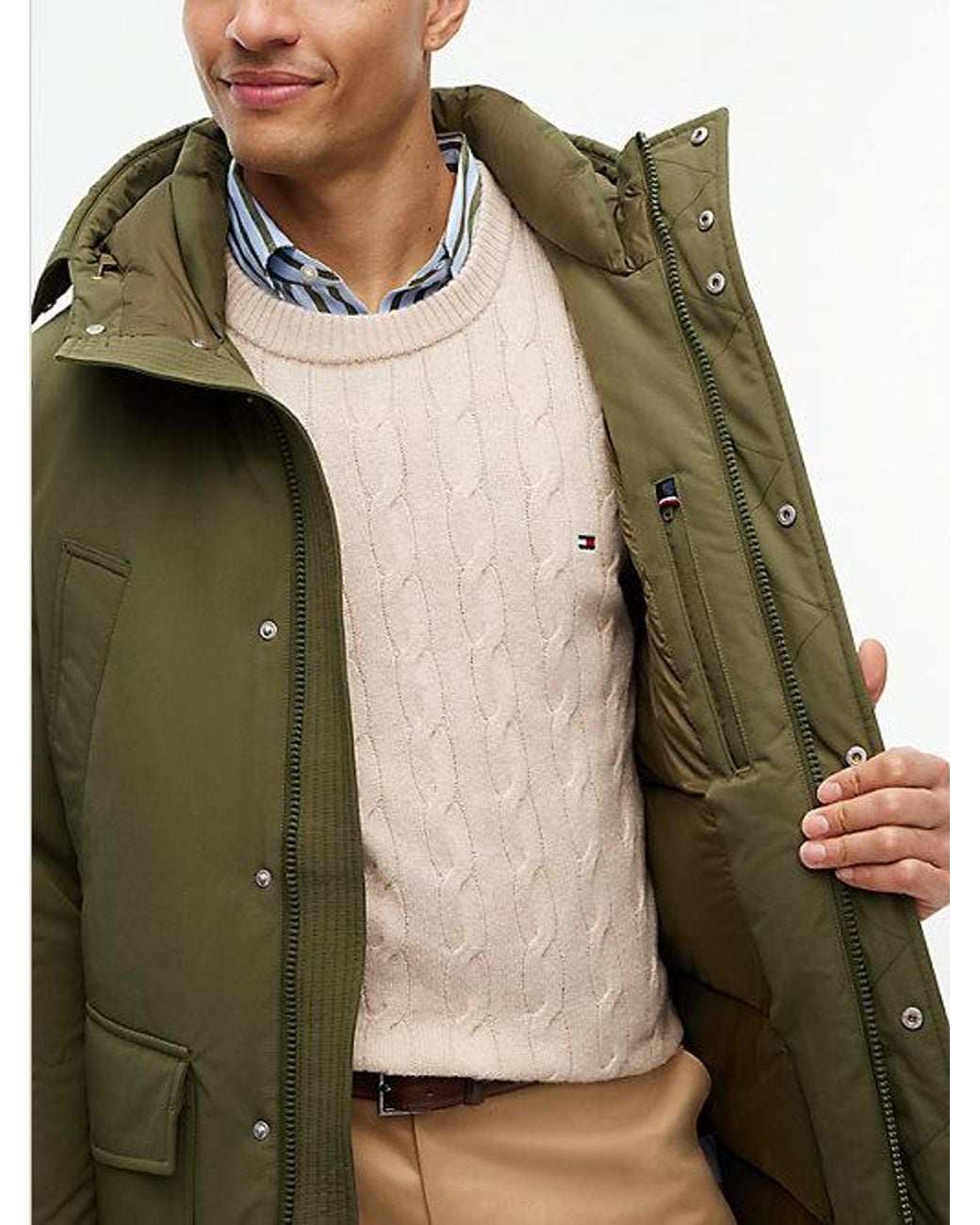 Tommy Hilfiger Green Logo Patch Down Hooded Rockie Parka for men