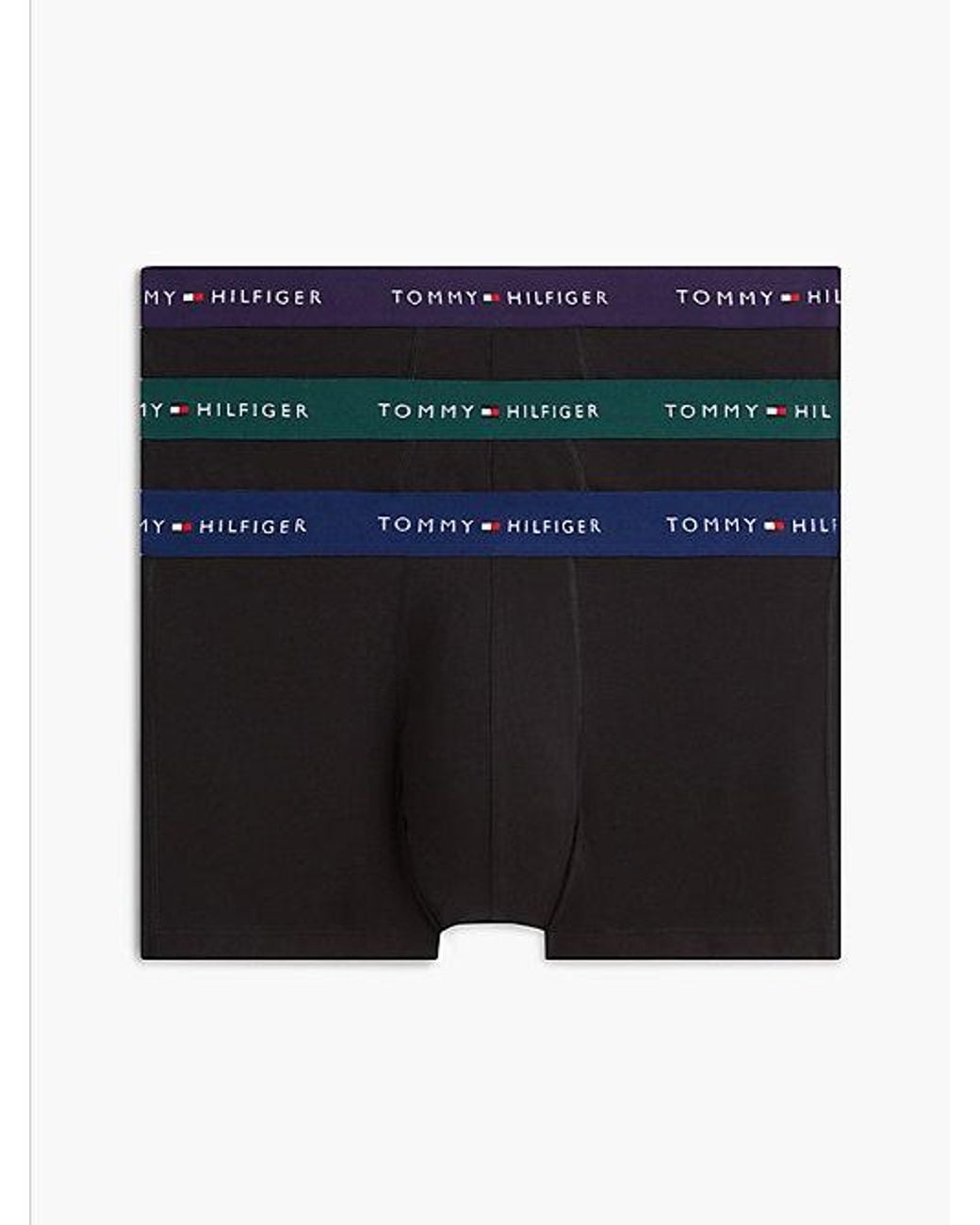 Tommy Hilfiger Black 3 Pack Signature Logo Contrast Waistband Trunks for men