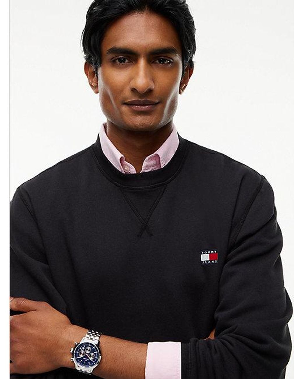 Tommy Hilfiger Blue Tommy Jeans Badge Fleece Crew Neck Sweatshirt for men