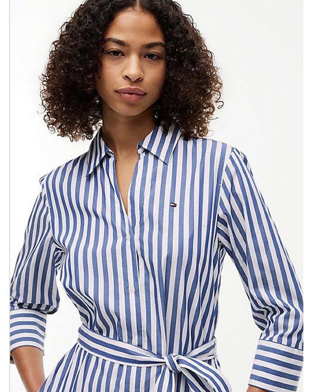 Tommy Hilfiger Blue Belted Relaxed Midi Shirt Dress