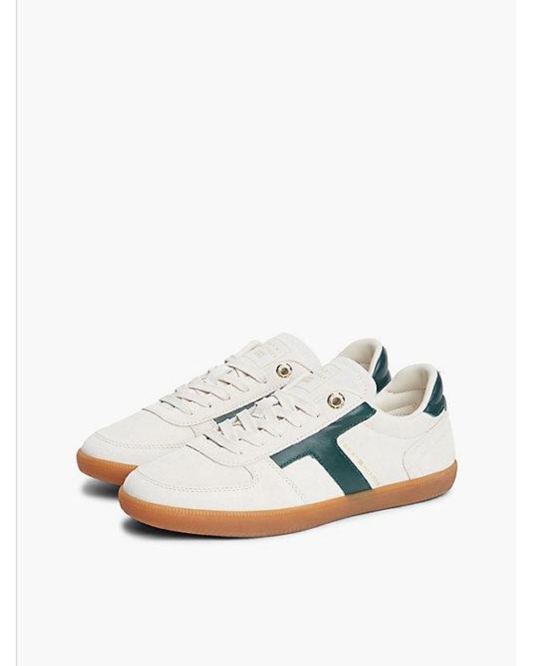 Tommy Hilfiger White Th Tribeca Suede Mixed Texture Enamel Flag Trainers