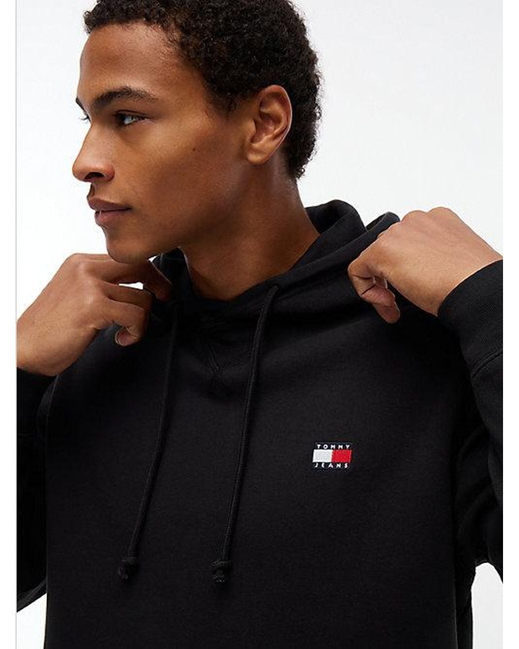 Tommy Hilfiger Black Tommy Badge Fleece Drawstring Hoody for men