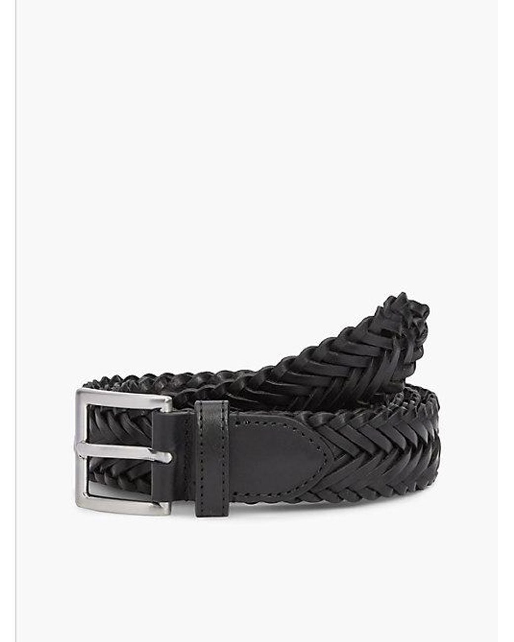 Tommy Hilfiger Black Square Buckle Braided Leather Belt for men