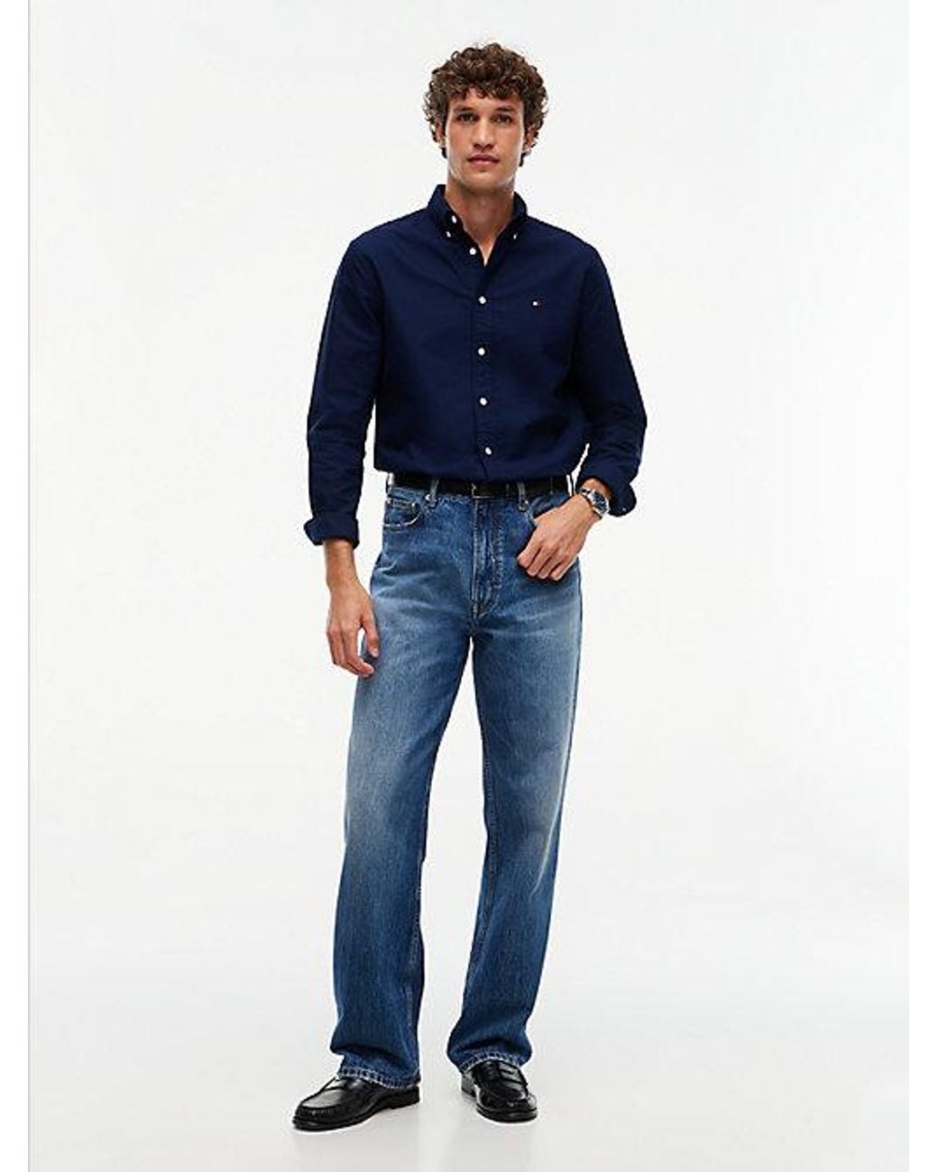 Tommy Hilfiger Blue Regular Fit Flag Embroidery Oxford Shirt for men