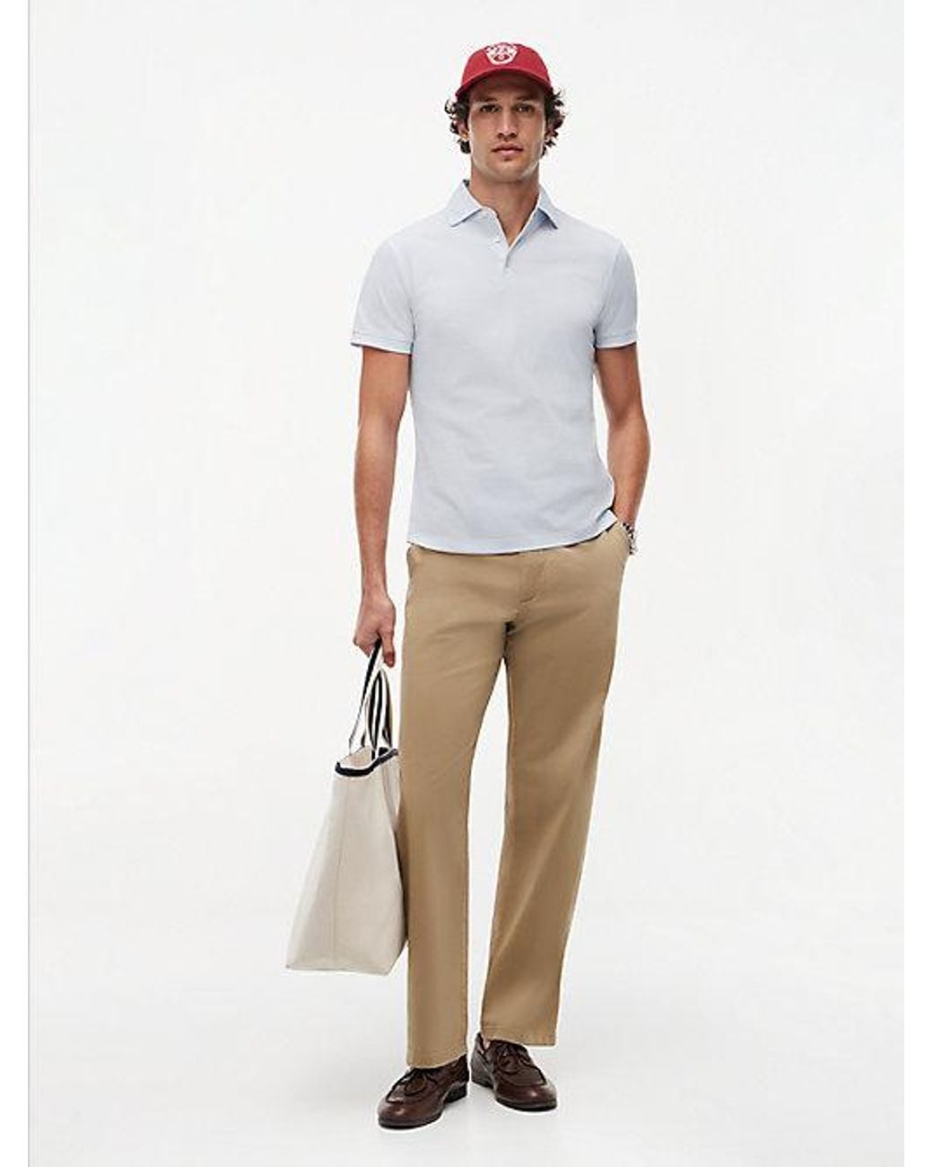 Tommy Hilfiger White New York Label Slim Fit Wide-Spread Polo Shirt for men