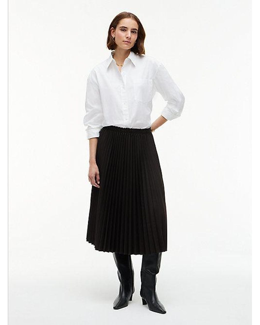 Tommy Hilfiger Black Pleated Twill Midi Skirt