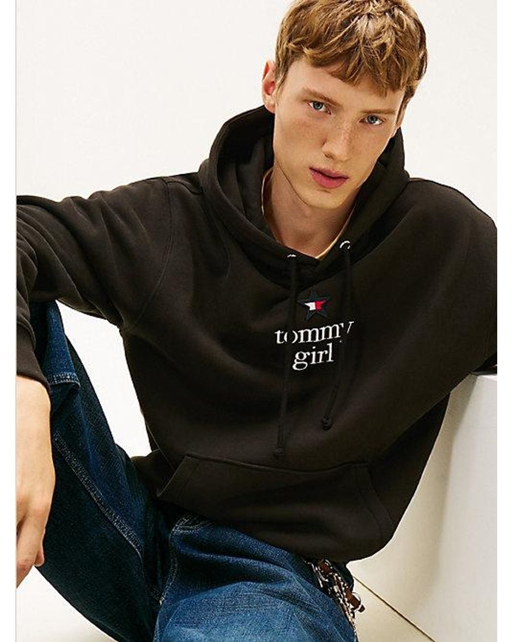 Tommy Hilfiger Black Tommy Girl Logo Relaxed Fleece Hoody