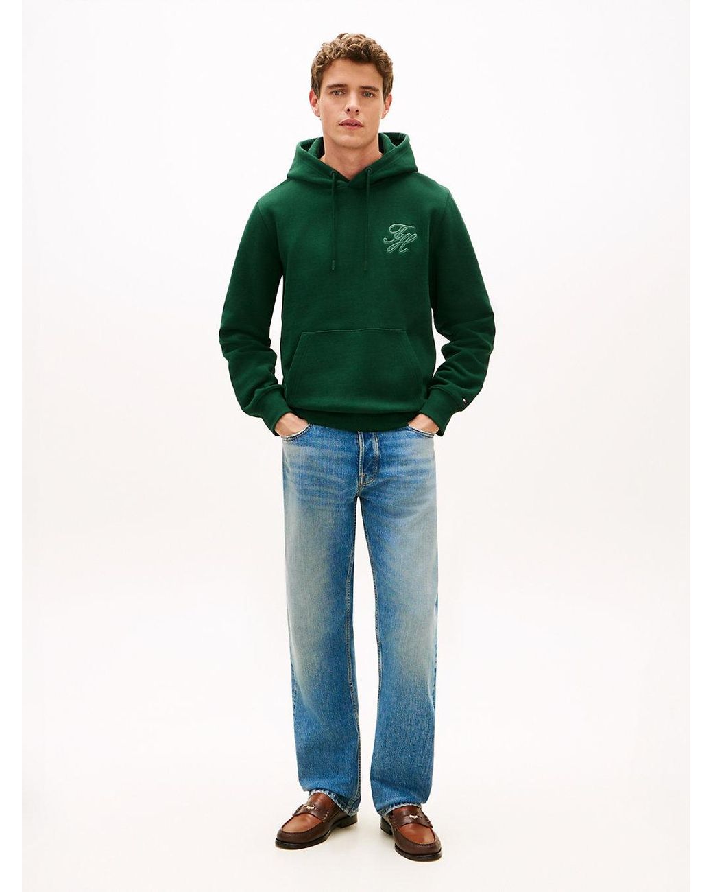 Tommy Hilfiger Green Logo Embroidery Terry Hoody for men