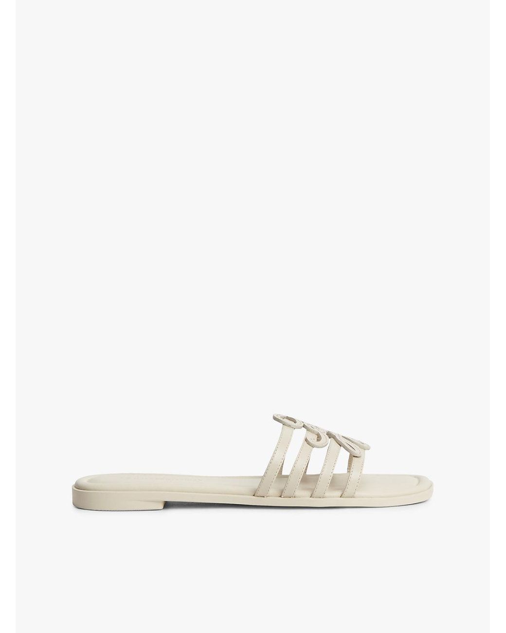 Tommy Hilfiger Natural Logo Strap Leather Mules