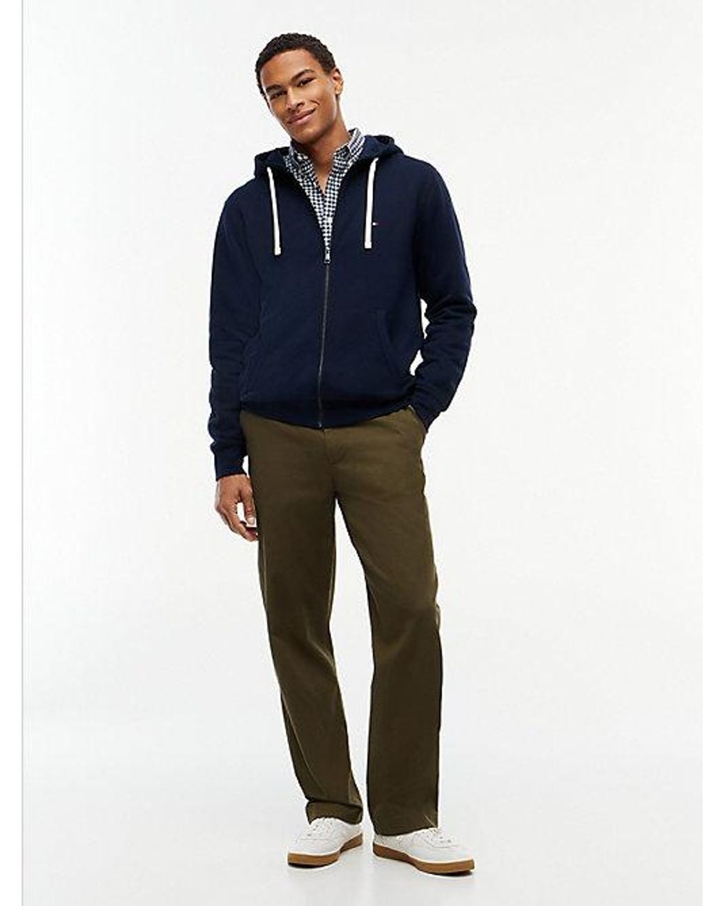Tommy Hilfiger Blue Flag Embroidery Fleece Zip Thru Hoody for men