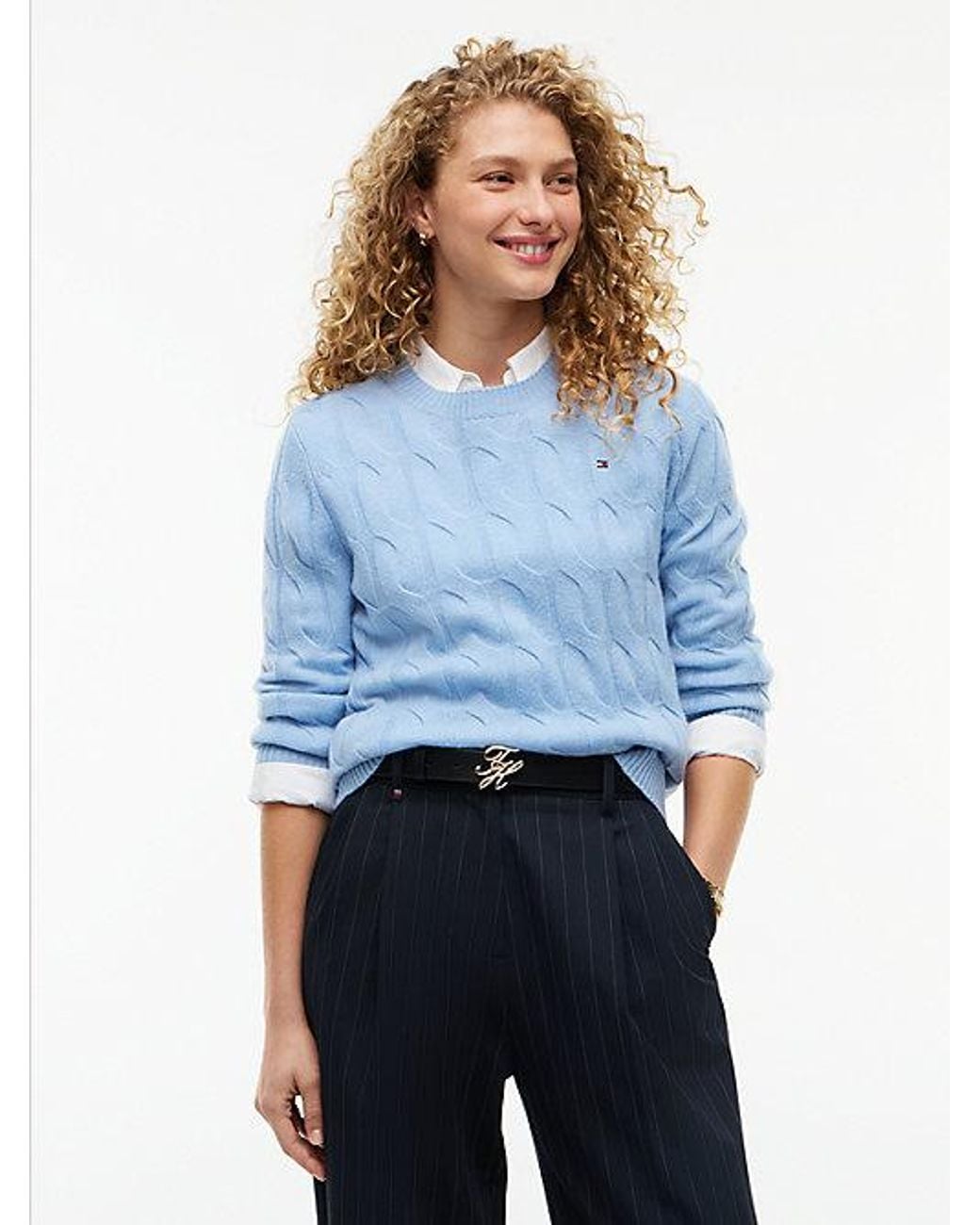 Tommy Hilfiger Blue Pure Wool Chain Cable Knit Jumper