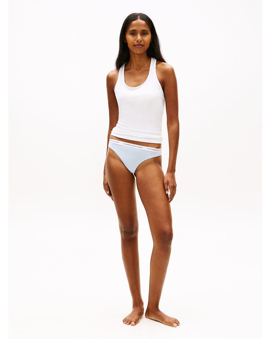 Tommy Hilfiger White Repeat Logo Waistband Thong