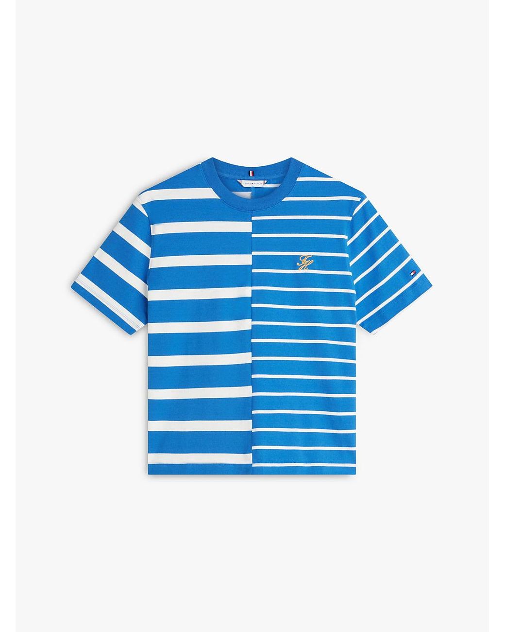 Tommy Hilfiger Blue Mixed Stripe Relaxed Crew Neck T-Shirt