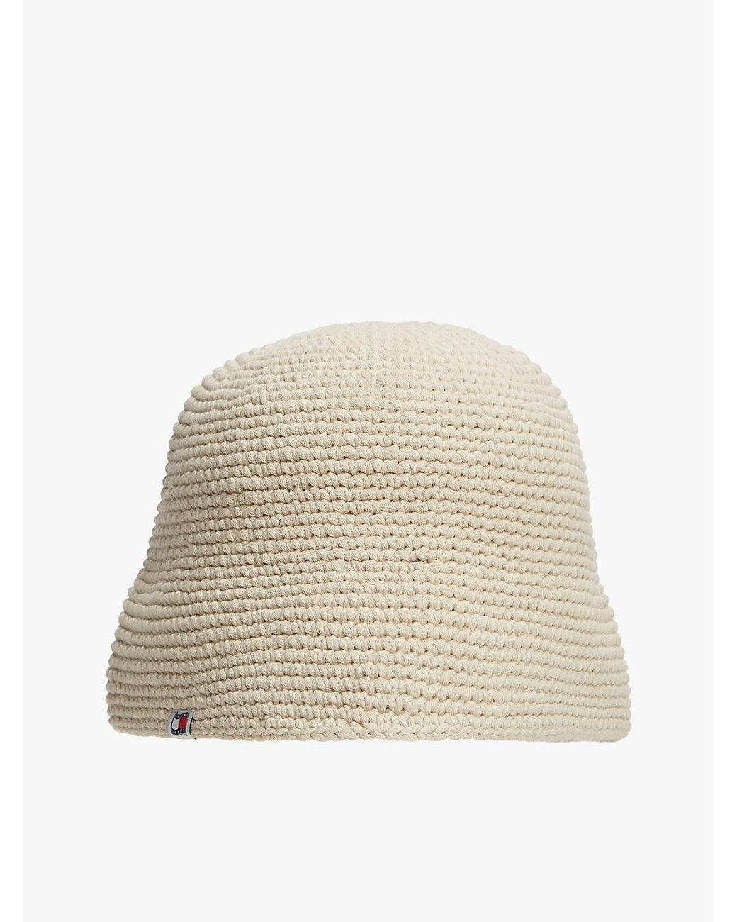 Tommy Hilfiger Natural Crochet Logo Embroidery Bucket Hat