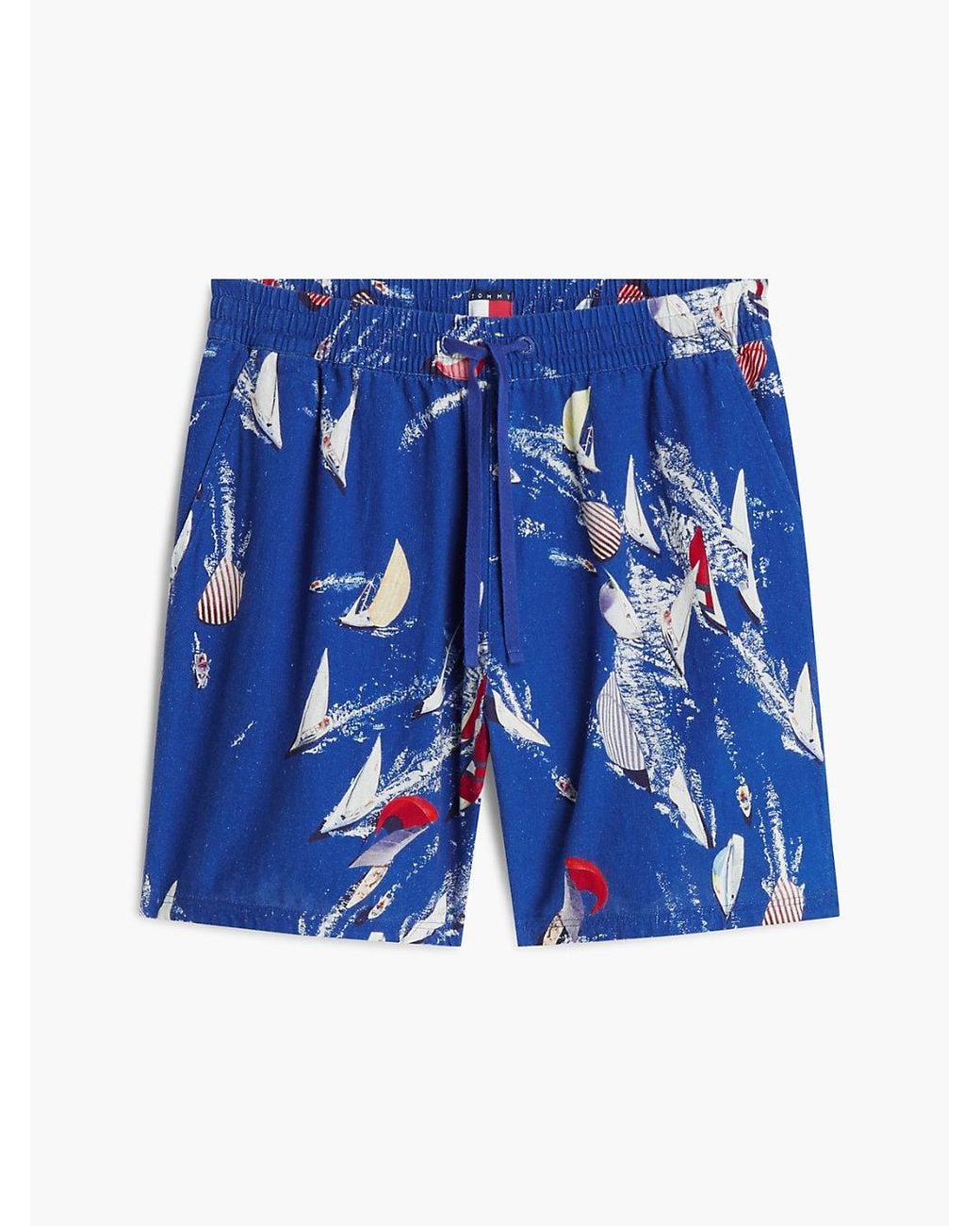 Tommy Hilfiger Blue Print Linen Blend Regular Shorts for men