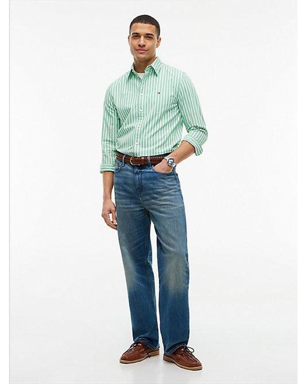 Tommy Hilfiger Green Regular Fit Flex Stripe Poplin Shirt for men
