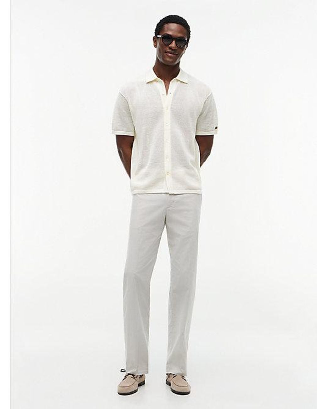 Tommy Hilfiger White New York Label Relaxed Fit Waffle Knit Shirt for men
