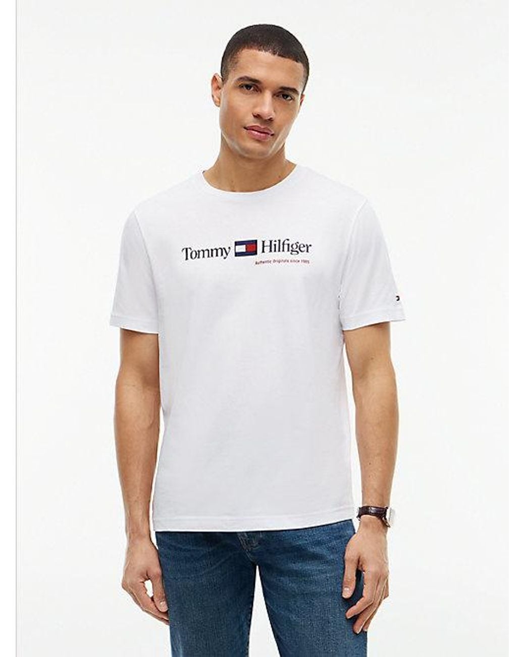 Tommy Hilfiger White Logo Jersey Crew Neck T-Shirt for men