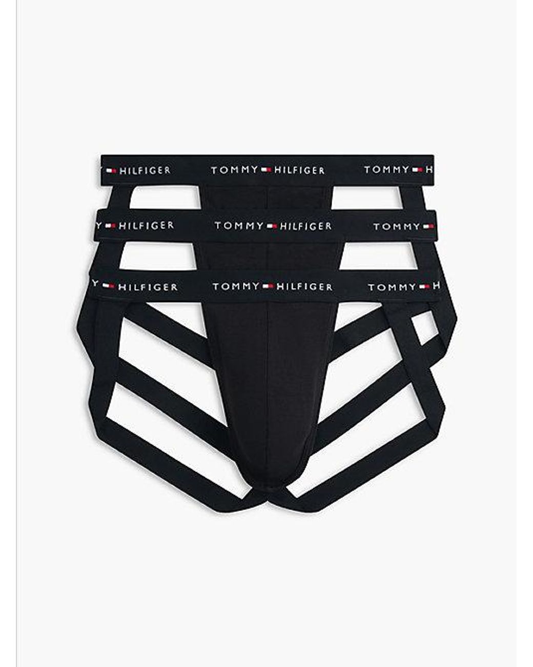 Tommy Hilfiger Black 3 Pack Signature Logo Waistband Jockstraps for men