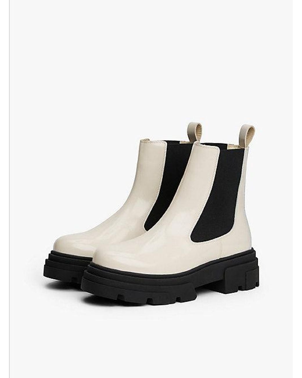 Tommy Hilfiger White Shiny Leather Cleat Chelsea Boots