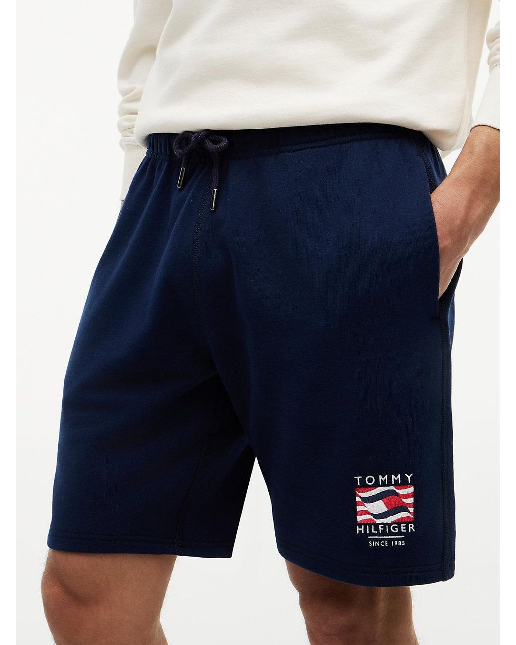 Tommy Hilfiger Blue Logo Embroidery Terry Sweat Shorts for men