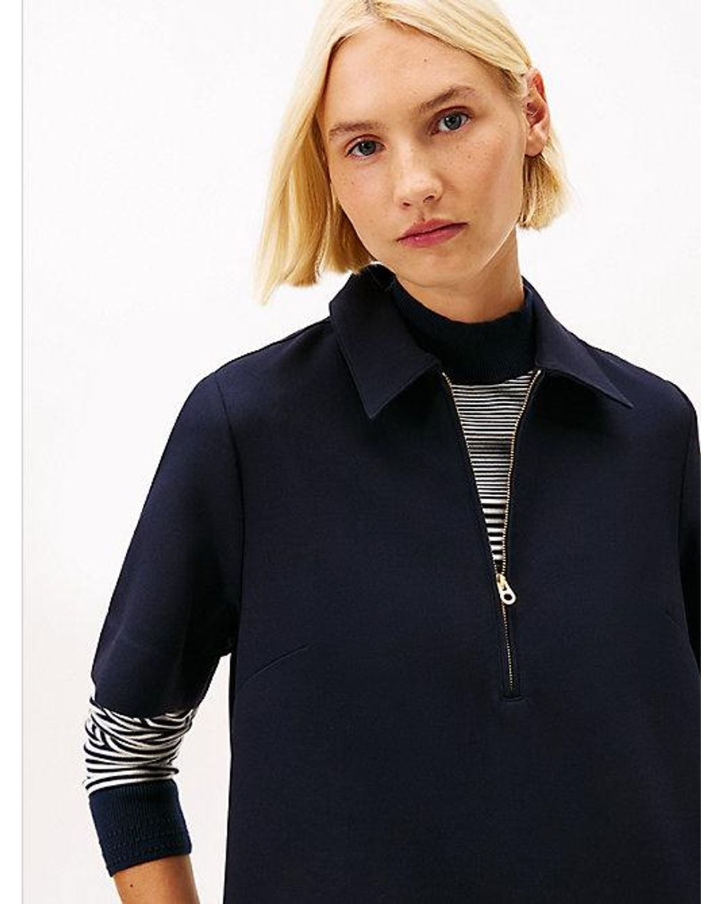 Tommy Hilfiger Blue Quarter-Zip Relaxed Shift Dress