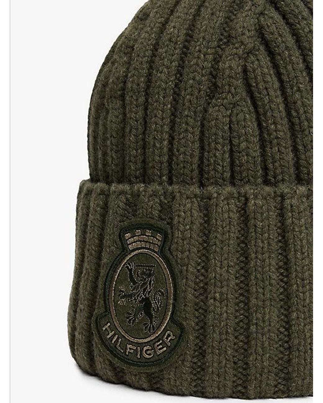 Tommy Hilfiger Green Th Crest Pure Wool Beanie