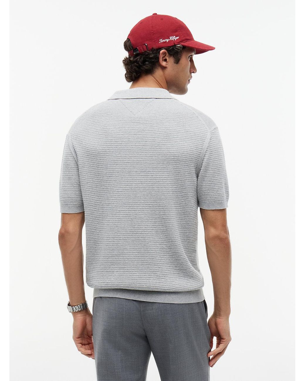 Tommy Hilfiger Gray Regular Fit Textured Knit Zip Polo Shirt for men