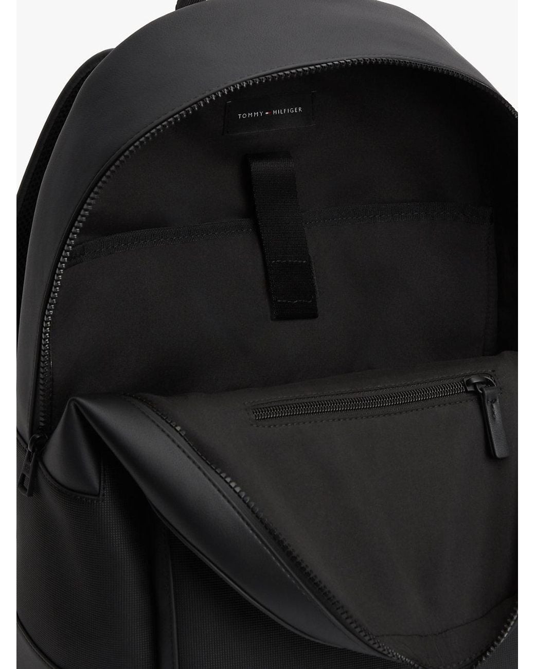 Tommy Hilfiger Black Metal Logo Textured Dome Backpack for men