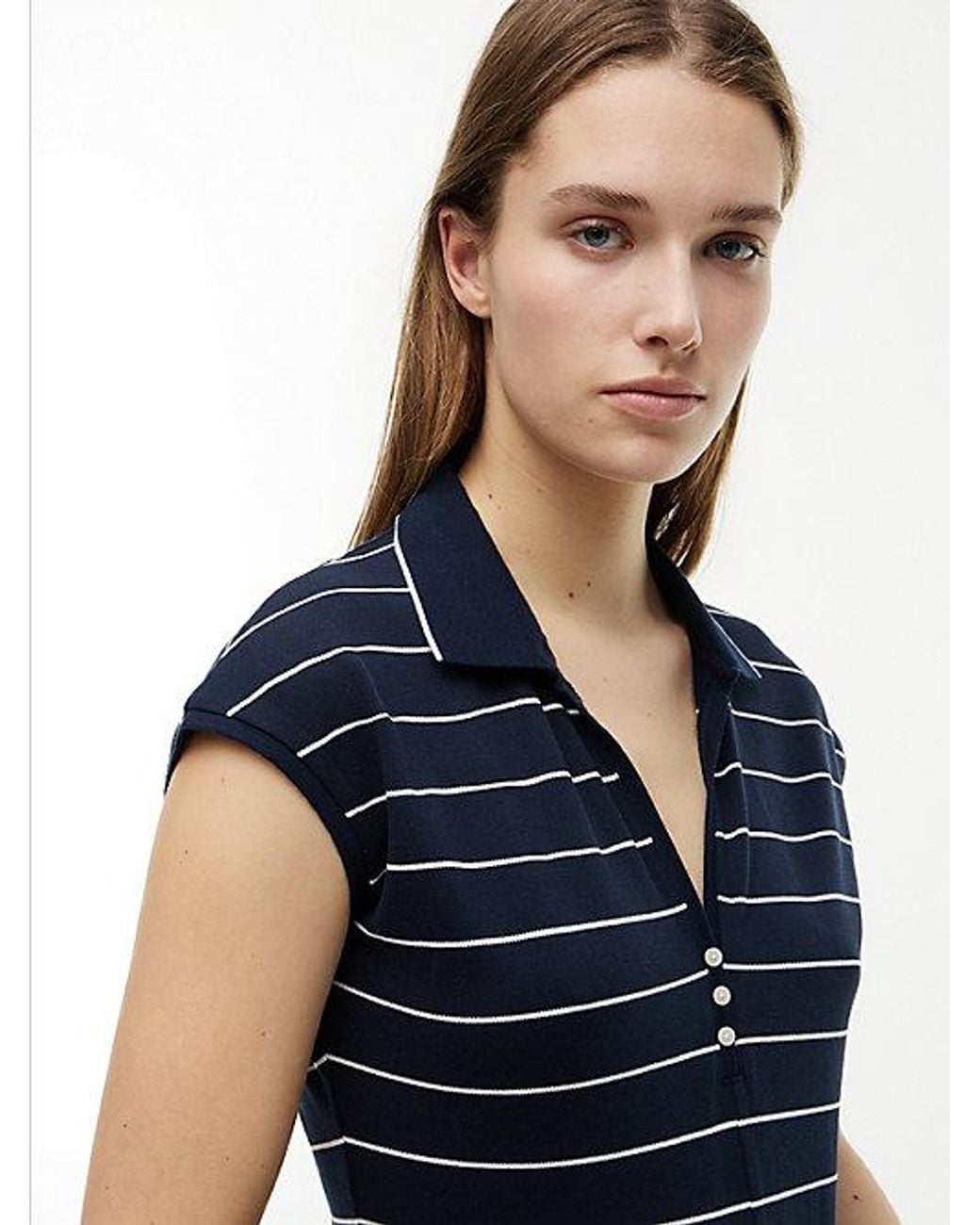 Tommy Hilfiger Blue Pique Henley Midi Polo Dress