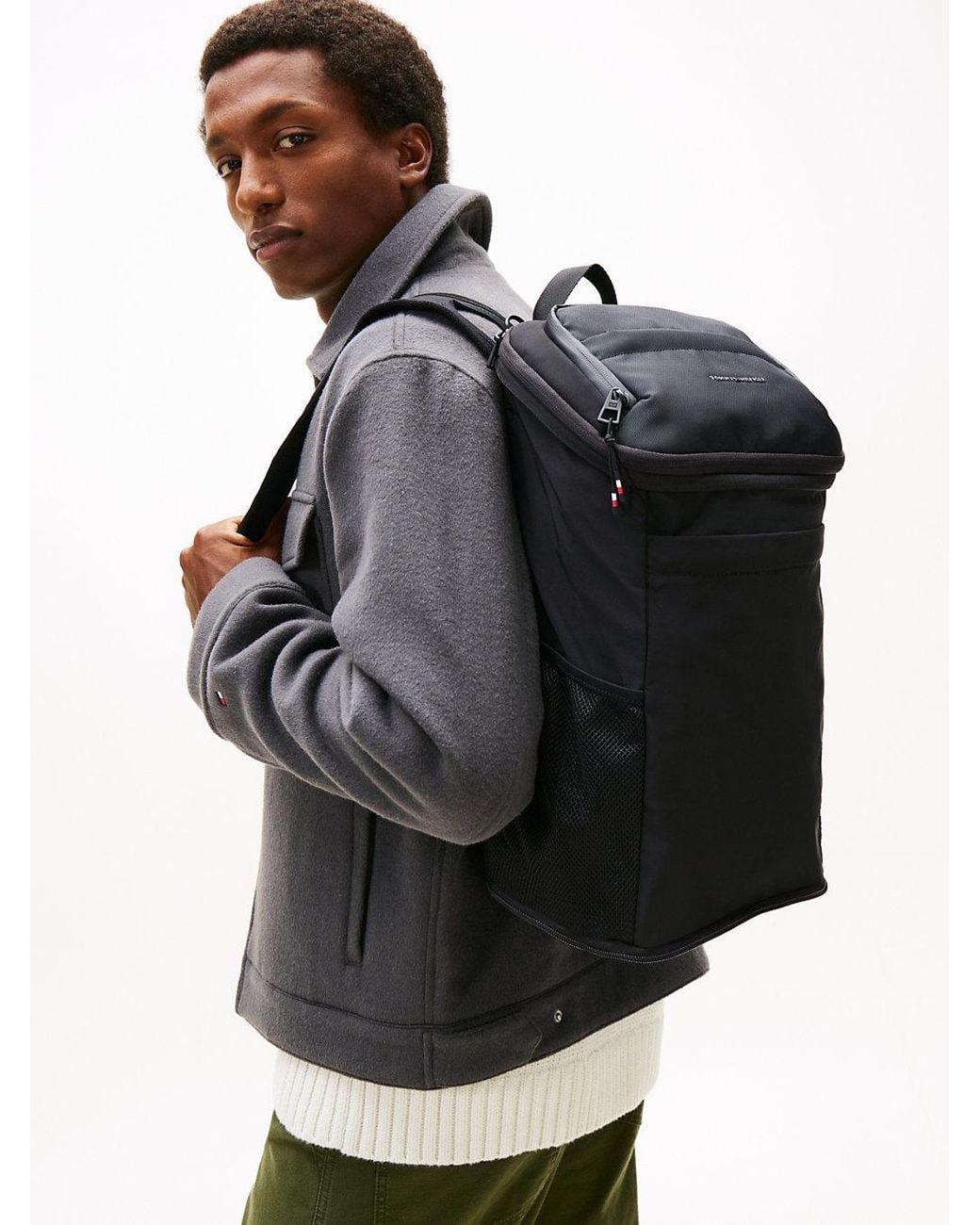 Tommy Hilfiger Black Textile Logo Packable Backpack for men