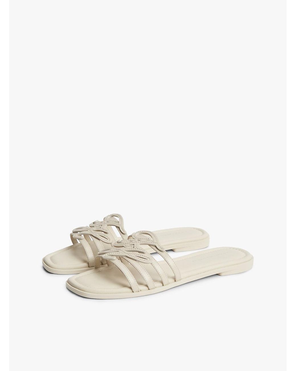 Tommy Hilfiger Natural Logo Strap Leather Mules
