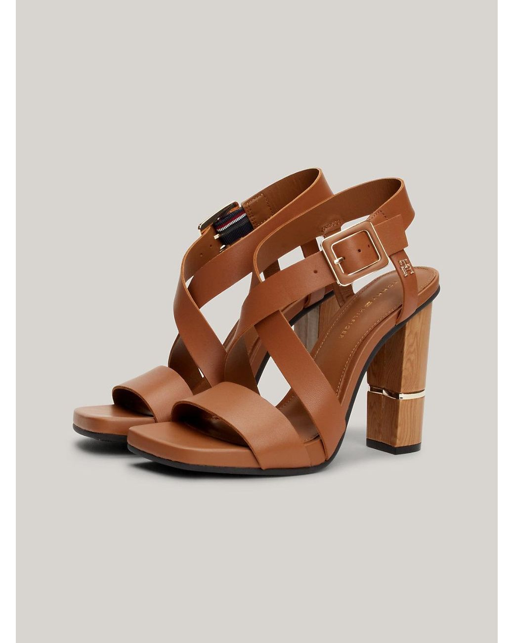 Tommy Hilfiger Th Monogram Metallic Leather Sandals in Brown Lyst UK