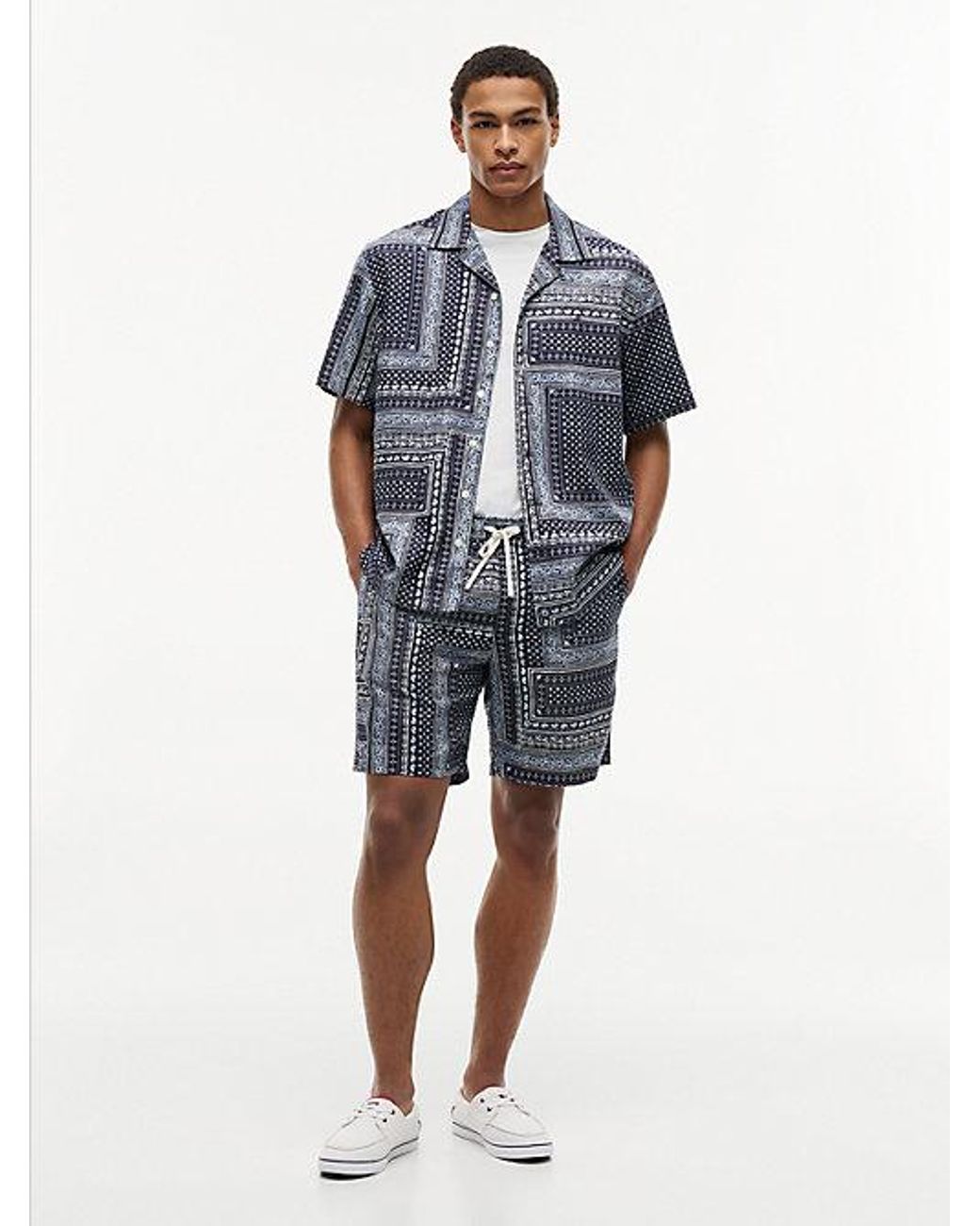 Tommy Hilfiger Blue Relaxed Fit Bandana Print Short Sleeve Shirt for men