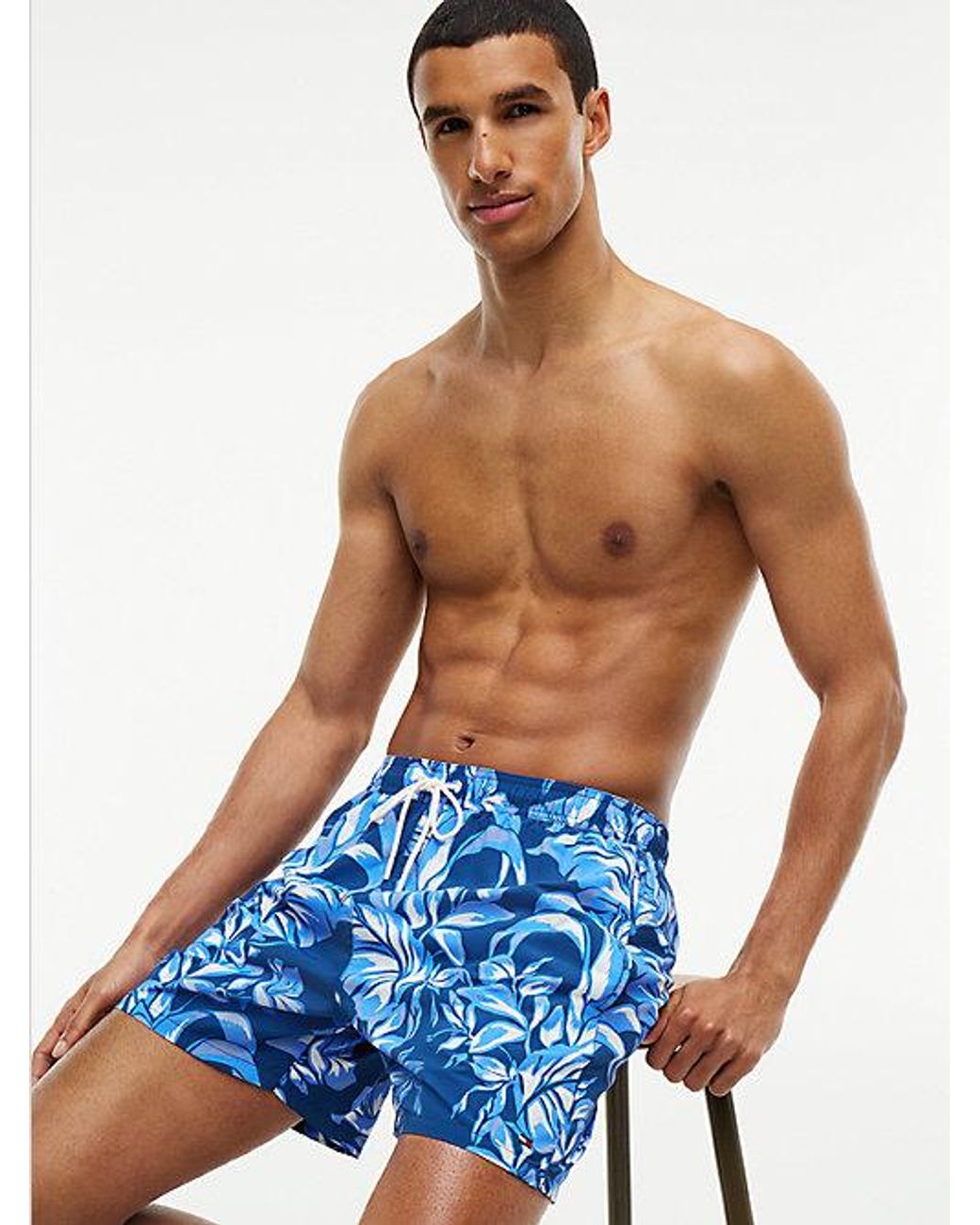 Tommy Hilfiger Blue Essential Print Mid Length Swim Shorts for men