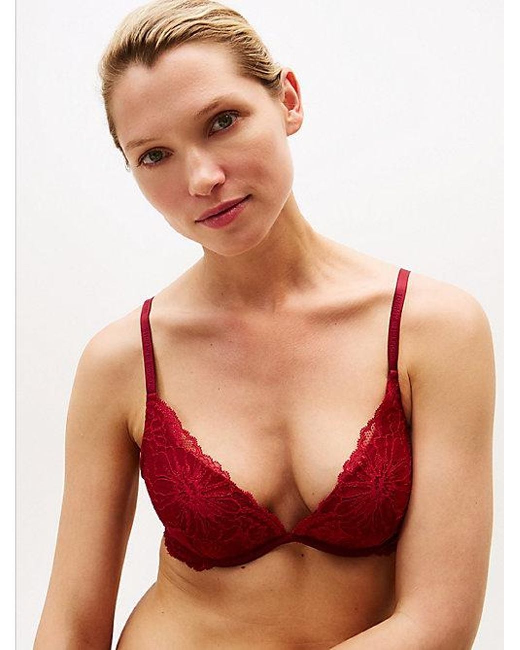 Tommy Hilfiger Red Metallic Lace Push-Up Plunge Bra