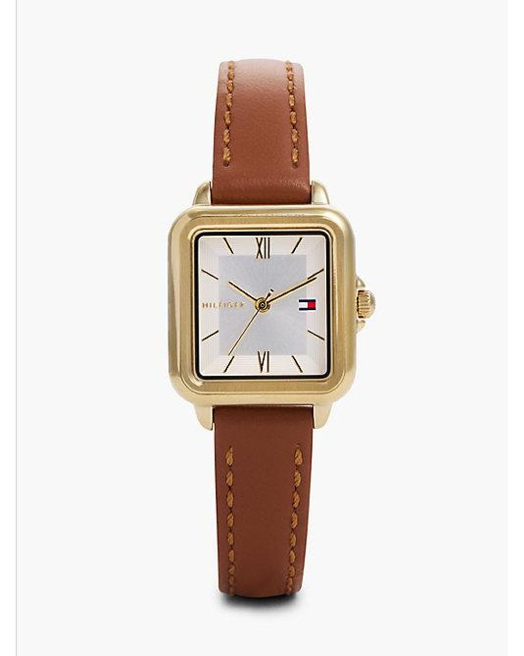 Tommy Hilfiger White Rectangular Dial Leather Strap Plated Watch