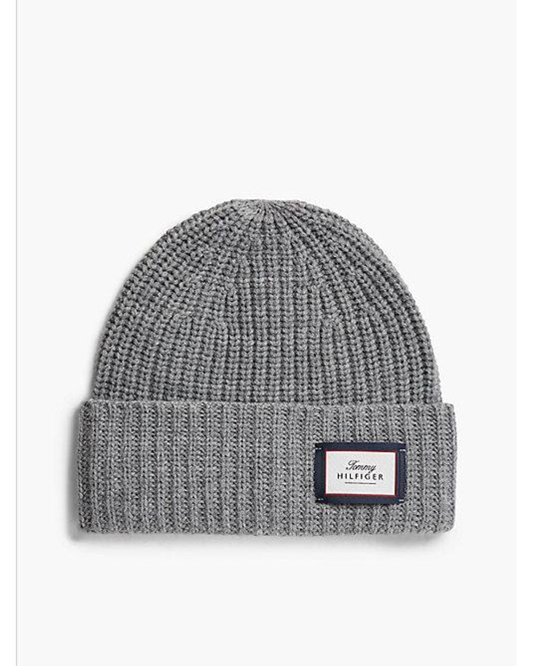 Tommy Hilfiger Gray Pure Wool Chunky Rib Knit Beanie for men