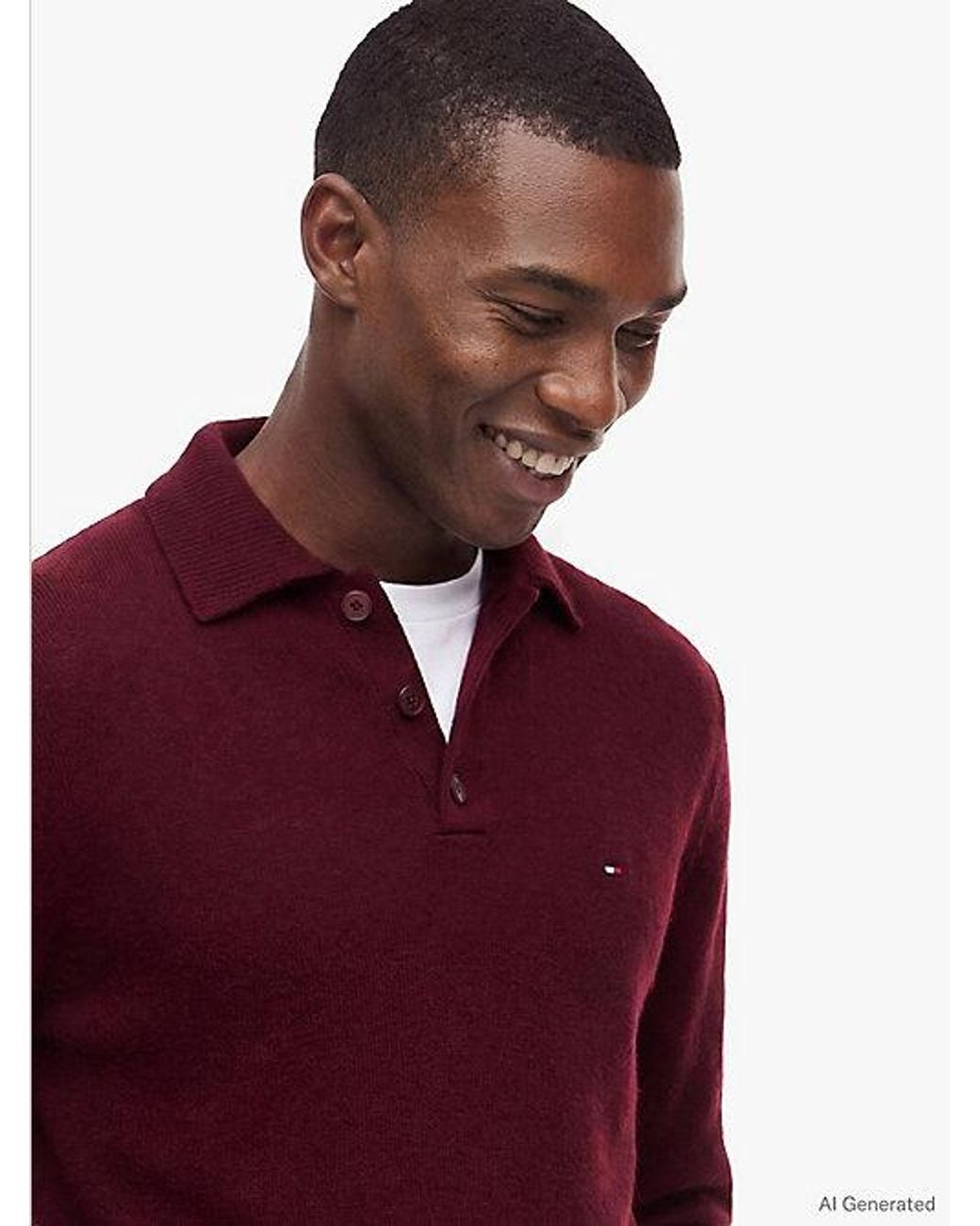 Tommy Hilfiger Red Pure Lambswool Polo Jumper for men