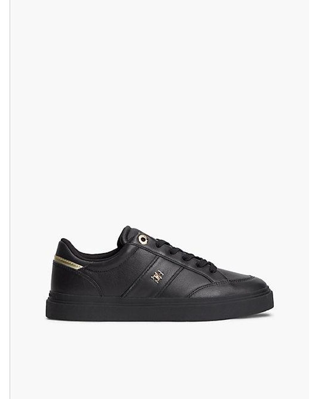 Tommy Hilfiger Black Pebble Grain Leather Cupsole Trainers