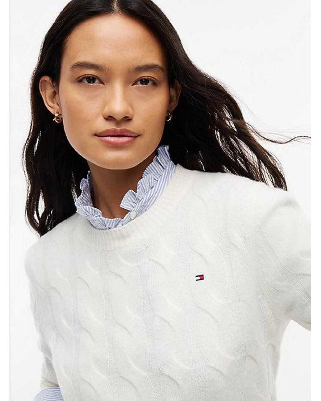 Tommy Hilfiger White Pure Wool Chain Cable Knit Jumper