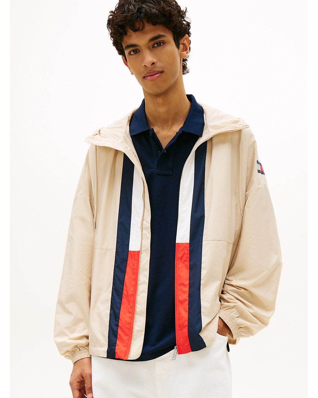 Tommy Hilfiger Blue Oversized Colour-Blocked Water Repellent Chicago Windbreaker for men