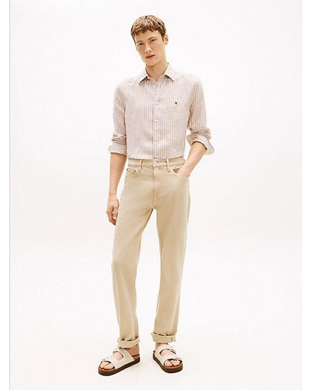 Tommy Hilfiger Natural Regular Fit Bengal Stripe Pure Linen Shirt for men
