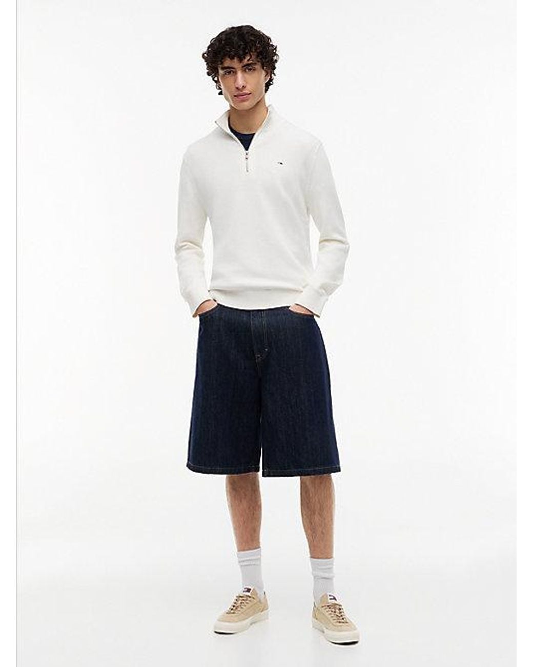 Tommy Hilfiger White Tommy Jeans Tommy Flag Lightweight Slim Quarter Zip Jumper for men