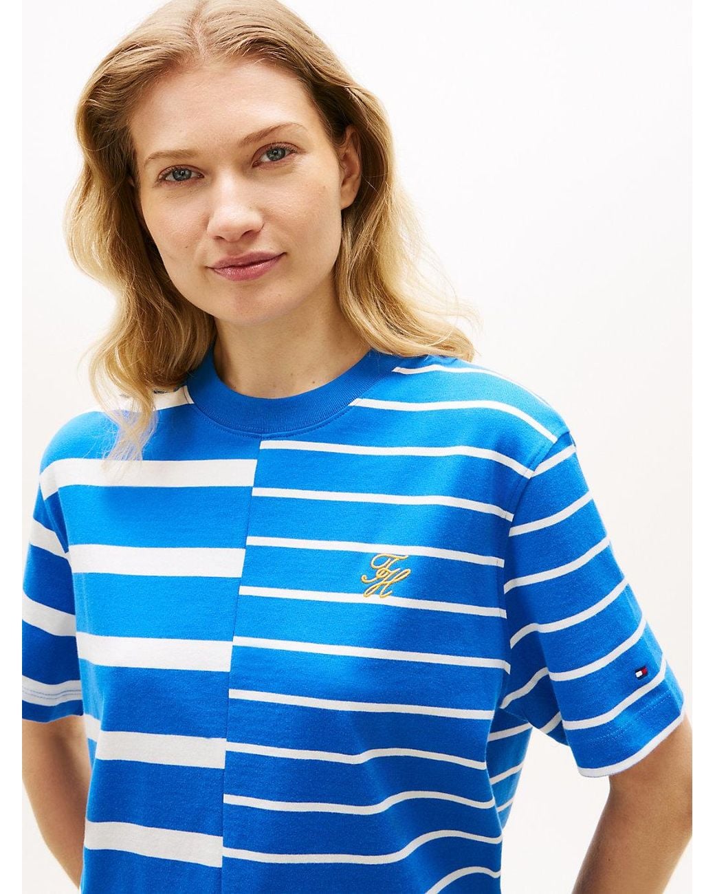 Tommy Hilfiger Blue Mixed Stripe Relaxed Crew Neck T-Shirt