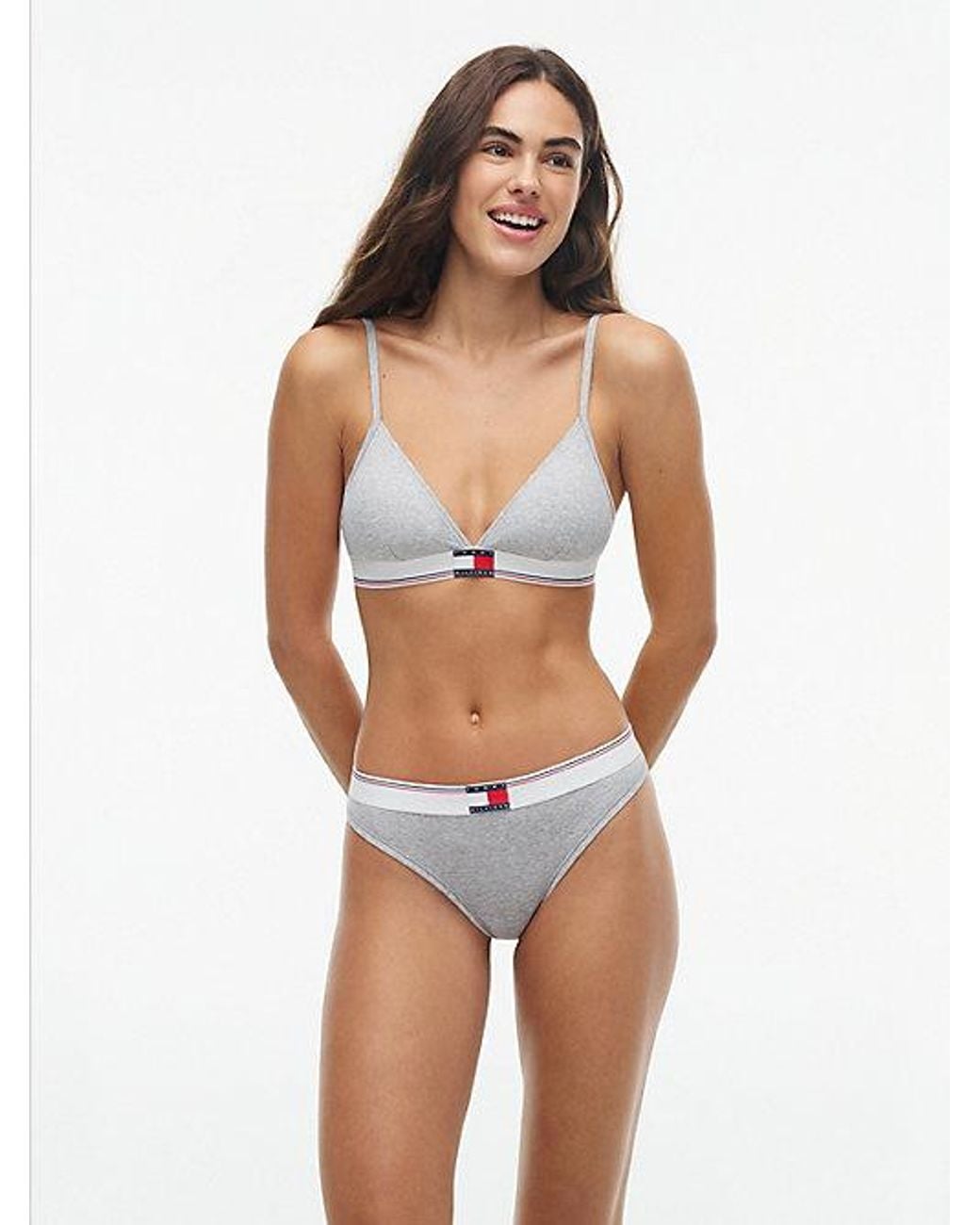 Tommy Hilfiger White Heritage Flag Logo Ribbed Thong
