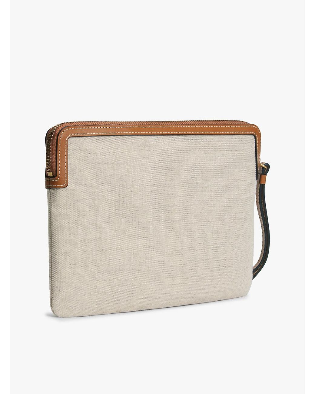 Tommy Hilfiger Natural Logo Leather Trim Canvas Pouch
